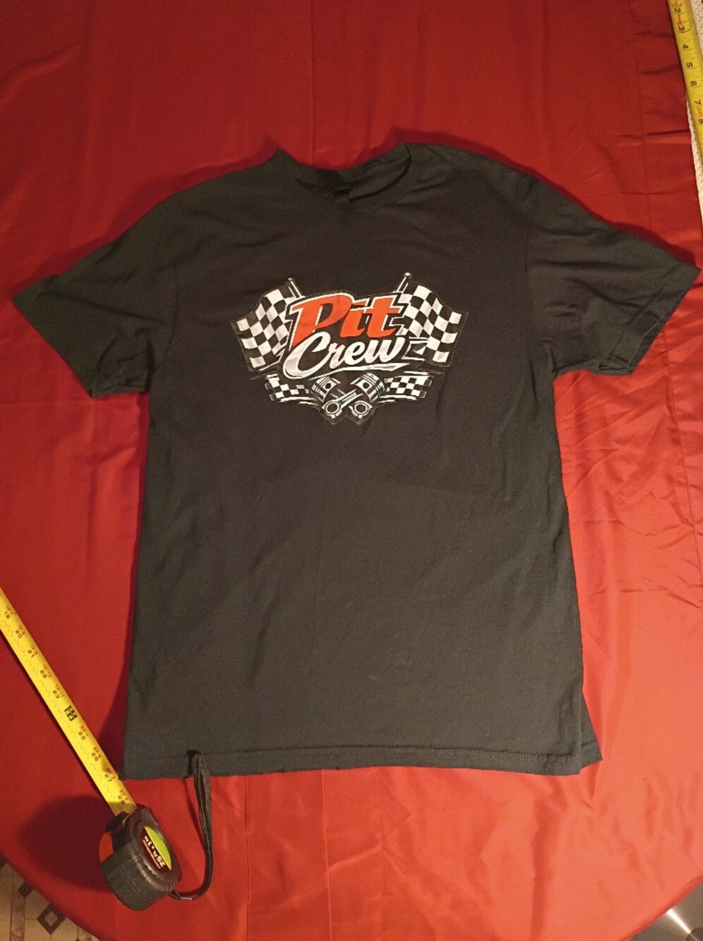 Gildan Black Kids Pit Crew Graphic Tee with Red Accent